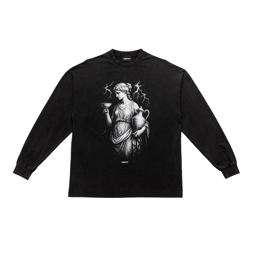 "Hebe" Washed Black Longsleeve Tee