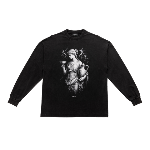 "Hebe" Washed Black Longsleeve Tee