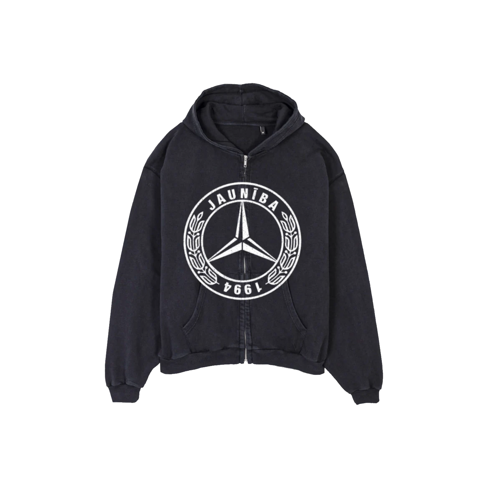 JAUNĪBENZ Washed Black Zip Hoodie
