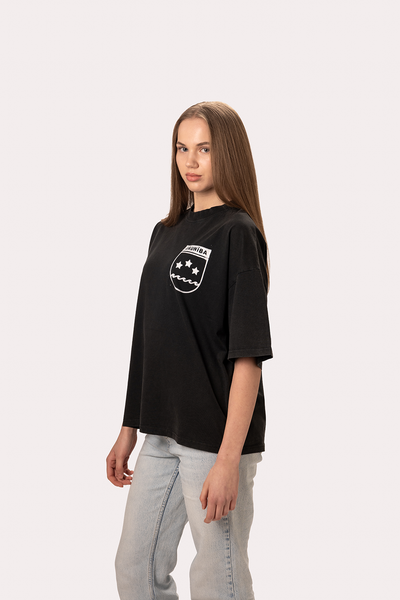 "Crest" Washed Black Boxy T-Shirt