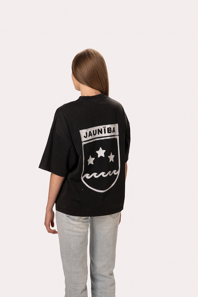 "Crest" Washed Black Boxy T-Shirt