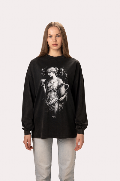 "Hebe" Washed Black Longsleeve Tee