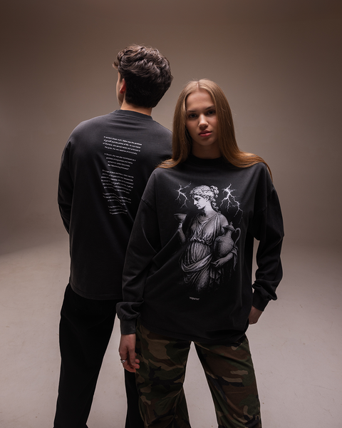 "Hebe" Washed Black Longsleeve Tee