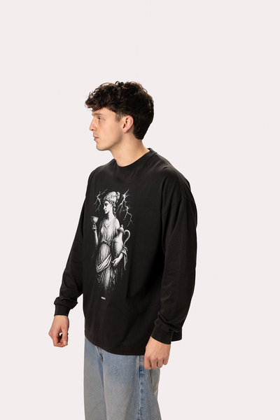 "Hebe" Washed Black Longsleeve Tee