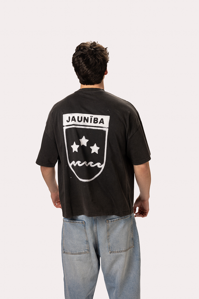 "Crest" Washed Black Boxy T-Shirt